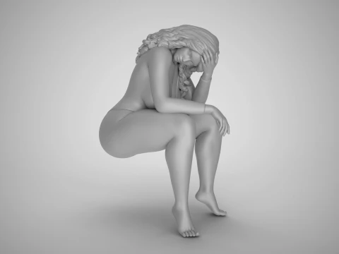 Sitting Woman Thinking 3D Print Model