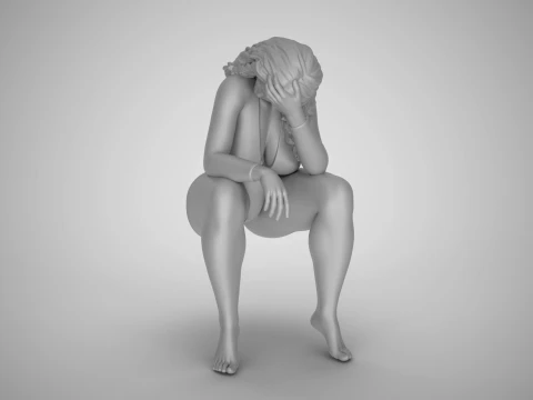 Sitting Woman Thinking 3D Print Model