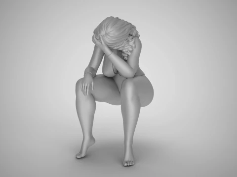 Sitting Woman Thinking 3D Print Model