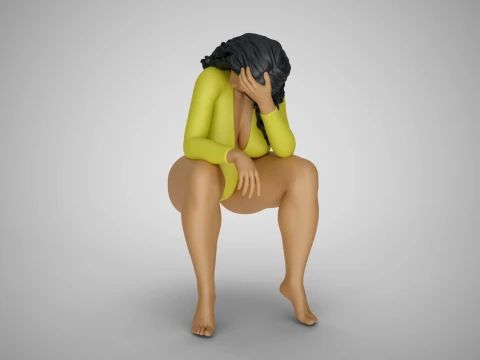 Sitting Woman Thinking 3D Print Model
