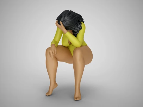 Sitting Woman Thinking 3D Print Model