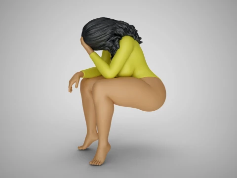 Sitting Woman Thinking 3D Print Model