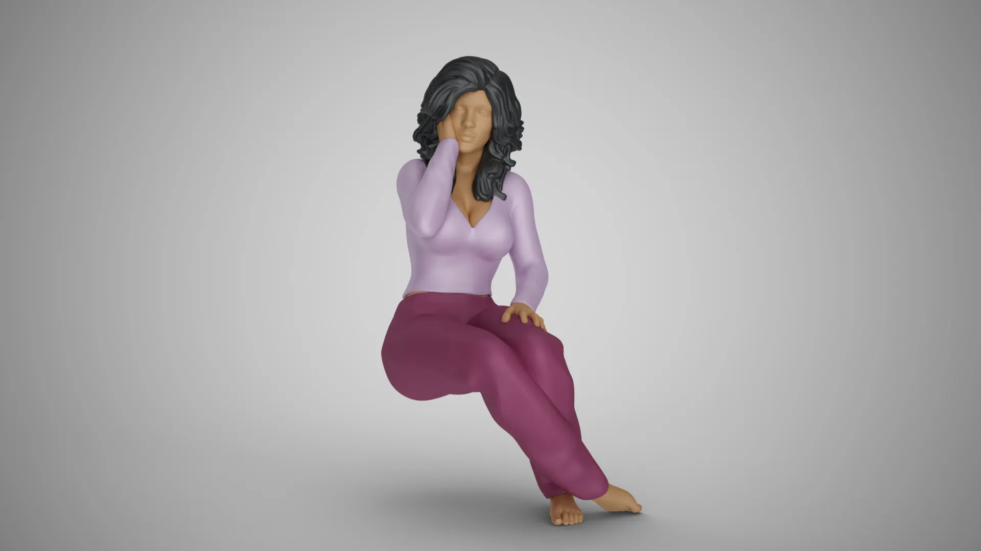 Sitting Woman Thinking 2 3D Принт Модель .c4d .max .obj .3ds .fbx .stl .blend 