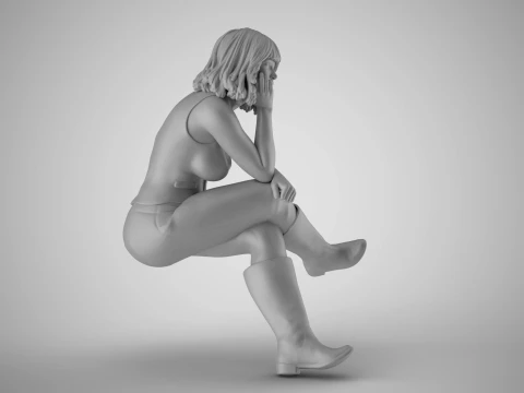 Sitting Woman Thinking 5 Modèles 3D en vedette