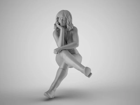 Sitting Woman Thinking 5 Modèles 3D en vedette