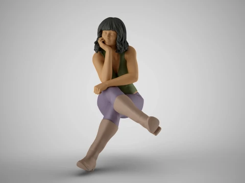 Sitting Woman Thinking 5 Modèles 3D en vedette