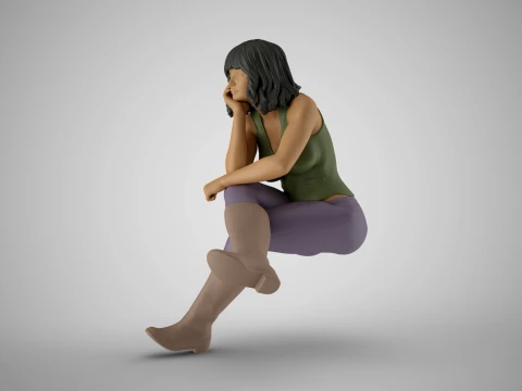 Sitting Woman Thinking 5 Modèles 3D en vedette