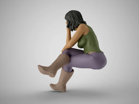 Sitting Woman Thinking 5 Modèles 3D en vedette