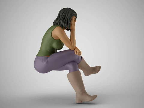 Sitting Woman Thinking 5 Modèles 3D en vedette