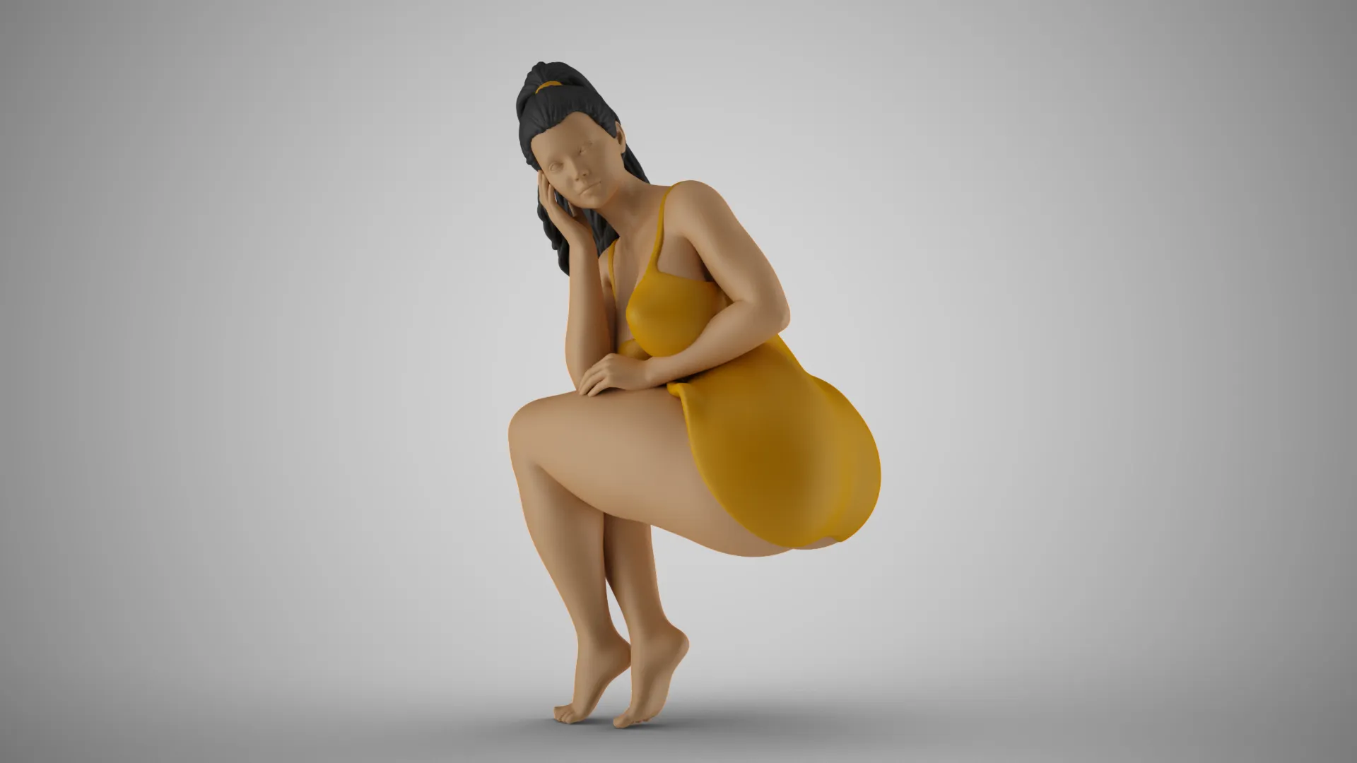 Sitting Woman Thinking 6 3D Print Model .c4d .max .obj .3ds .fbx .stl .blend 