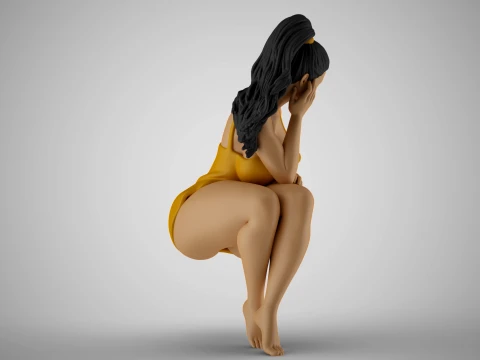 Sitting Woman Thinking 6 3D Print Model