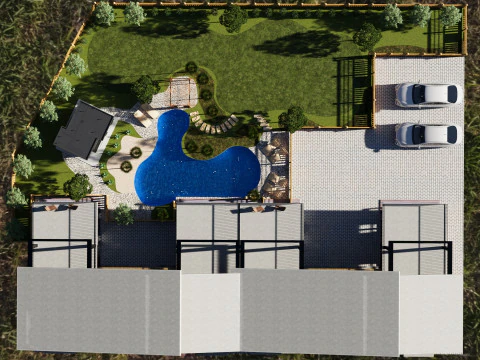 Modern Twin Villas with Swimming Pool 3d scene 3D Model