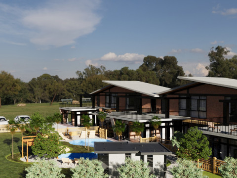 Modern Twin Villas with Swimming Pool 3d scene 3D Модель