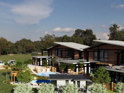 Modern Twin Villas with Swimming Pool 3d scene 3D Model