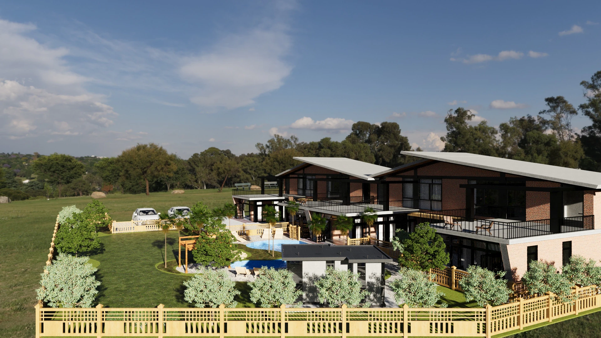 Modern Twin Villas with Swimming Pool 3d scene 3D Model .c4d .max .obj .3ds .fbx .stl .blend
