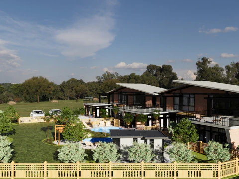 Villas jumelles modernes avec piscine sc&egrave;ne 3D Modèle 3D