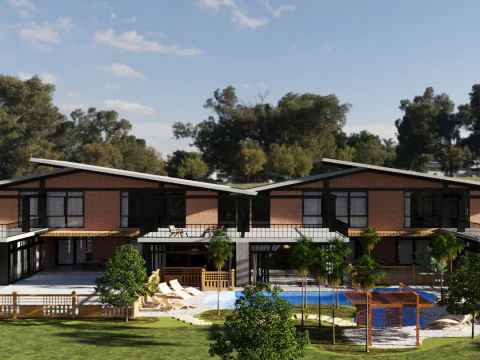 Modern Twin Villas with Swimming Pool 3d scene 3D Model