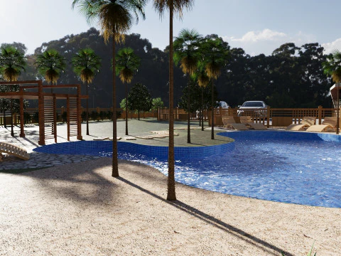 Modern Twin Villas with Swimming Pool 3d scene 3D Model