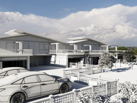 Modern Twin Villas with Swimming Pool 3d scene 3D Model