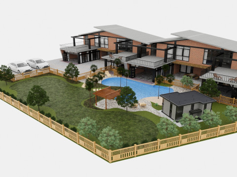 Modern Twin Villas with Swimming Pool 3d scene 3D Модель