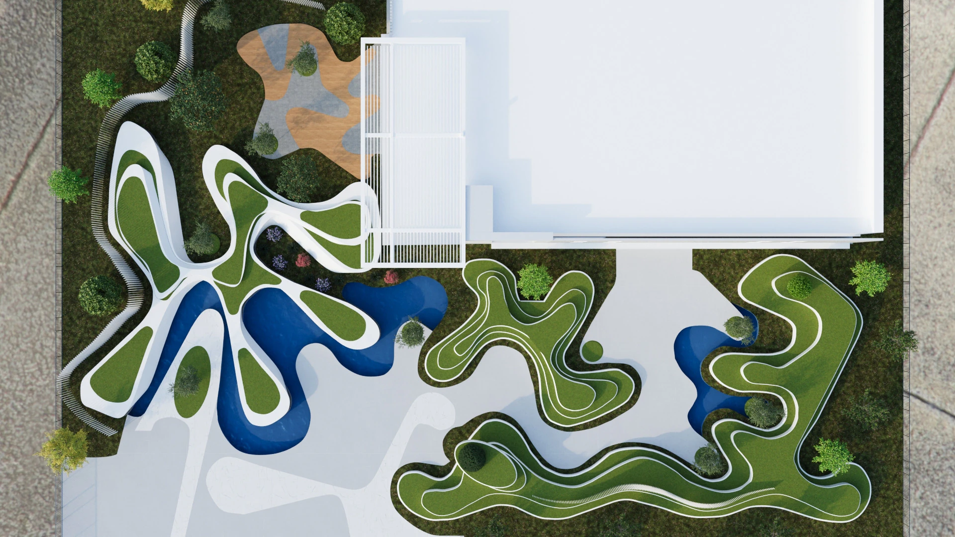 Modern Building with Landscaped Garden 3D Model .c4d .max .obj .3ds .fbx .stl .blend 