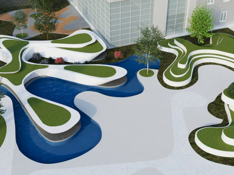 Modern Building with Landscaped Garden 3D Model