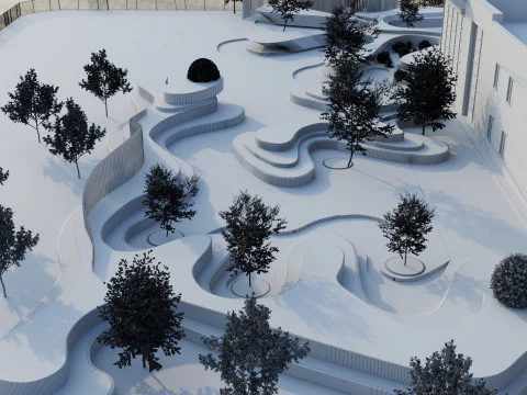 Modern Building with Landscaped Garden 3D Model