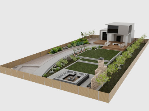 Backyard Fire Pit Patio Set 3Dモデル