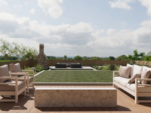 Backyard Fire Pit Patio Set 3D Model