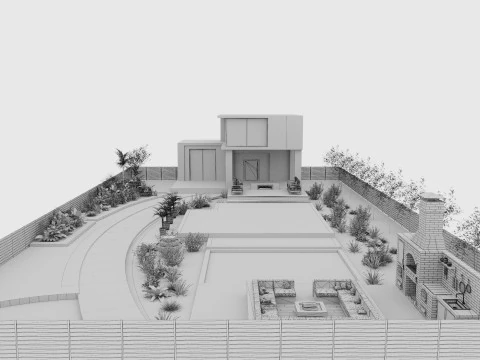 Backyard Fire Pit Patio Set 3D Model