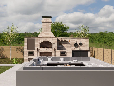 Backyard Fire Pit Patio Set 3D Model