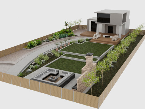 Backyard Fire Pit Patio Set Modelo 3D