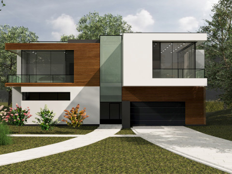 Modern Two-Story House Exterior 3d Modèle 3D