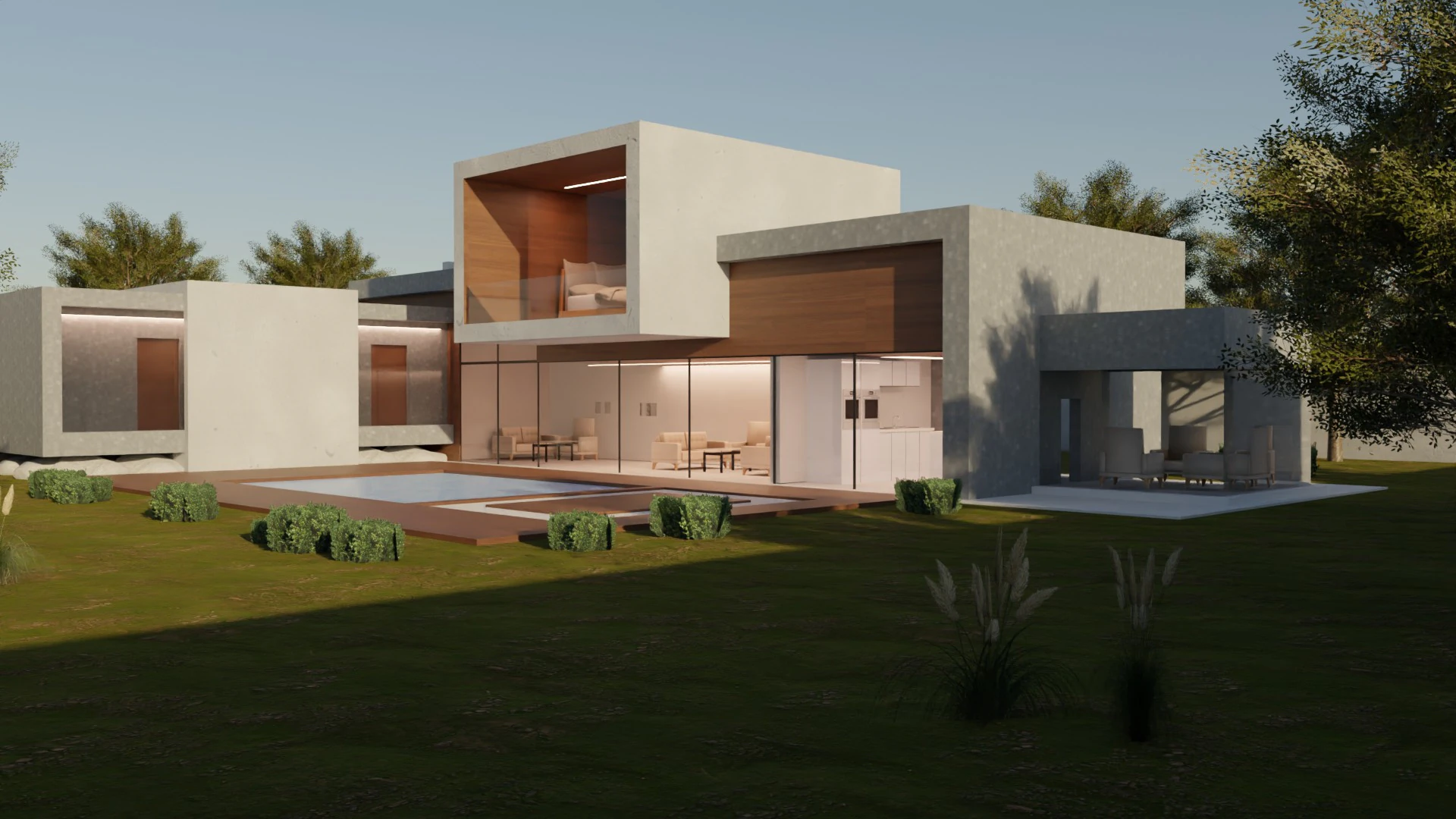 Casa Moderna de Concreto Modelo 3D .c4d .max .obj .3ds .fbx .stl .blend 