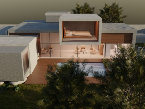 Modern Concrete House 3D Model
