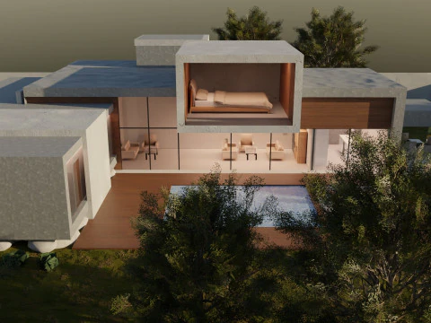 Casa Moderna de Concreto Modelo 3D