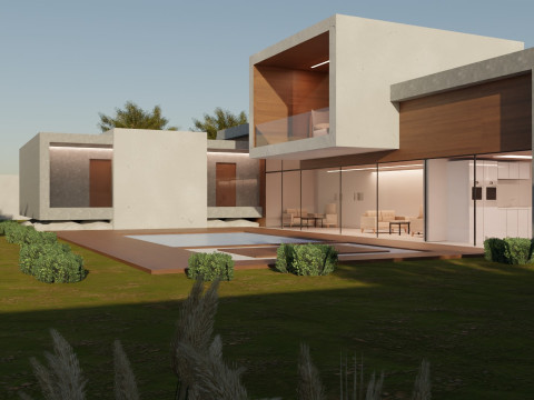 Modern Concrete House 3D Model