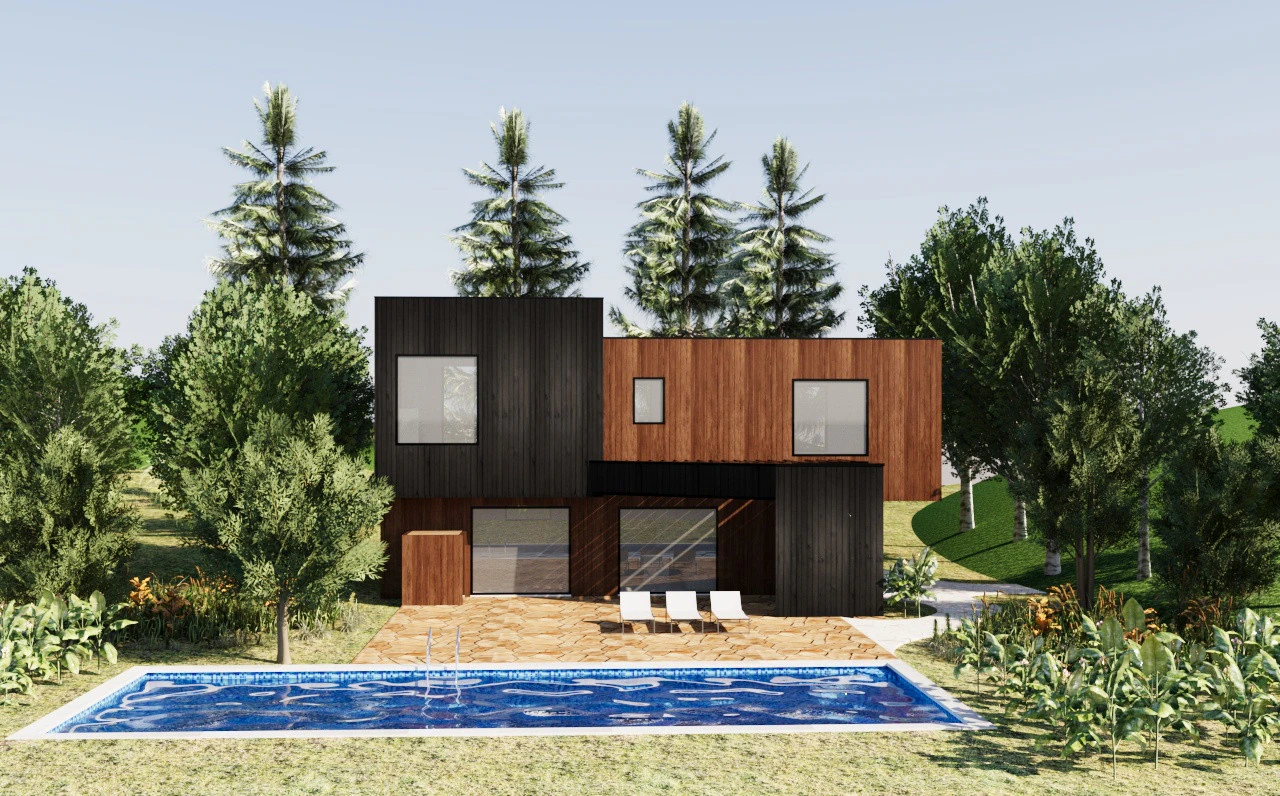 Casa contempor&acirc;nea com terra&ccedil;o &agrave; beira da piscina Modelo 3D .c4d .max .obj .3ds .fbx .stl .blend 