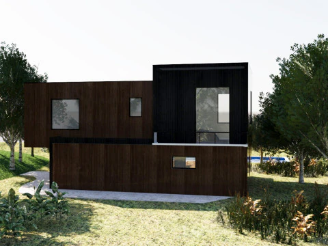 Casa contempor&acirc;nea com terra&ccedil;o &agrave; beira da piscina Modelo 3D