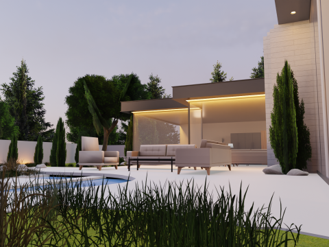 Game-Ready Modern Patio Scene 3Dモデル