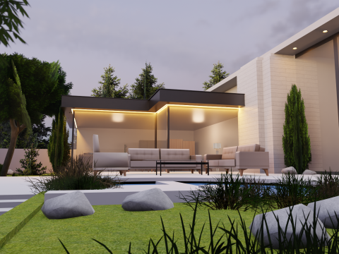 Game-Ready Modern Patio Scene 3D Model