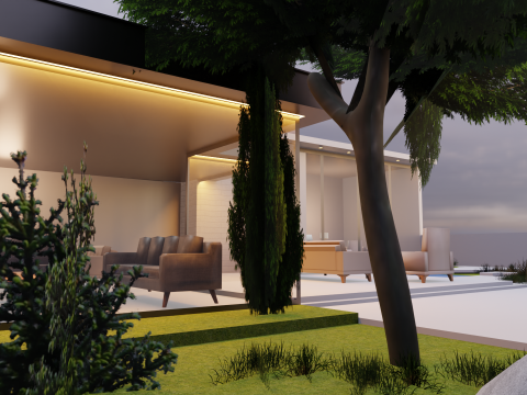 Game-Ready Modern Patio Scene 3D Model