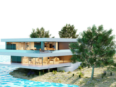 Retiro moderno na ilha pronto para jogos Modelo 3D