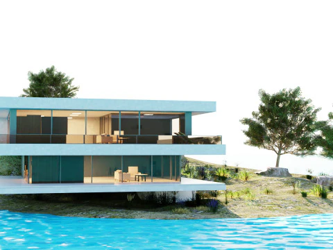 Retiro moderno na ilha pronto para jogos Modelo 3D