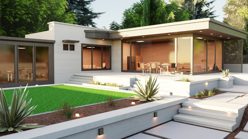 Game-Ready Modern House with Lush Backyard 3D Модель .c4d .max .obj .3ds .fbx .stl .blend