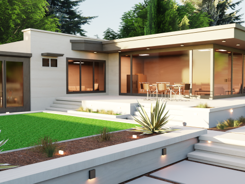 Game-Ready Modern House with Lush Backyard 3Dモデル