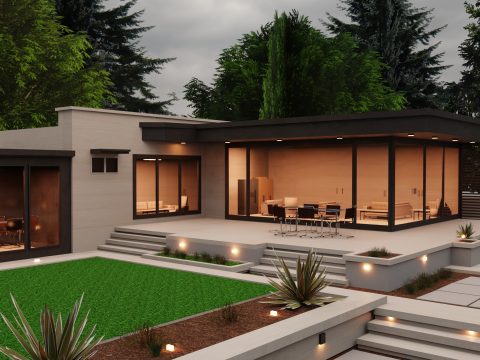 Game-Ready Modern House with Lush Backyard 3D Модель