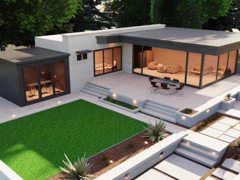 Game-Ready Modern House with Lush Backyard 3D Модель