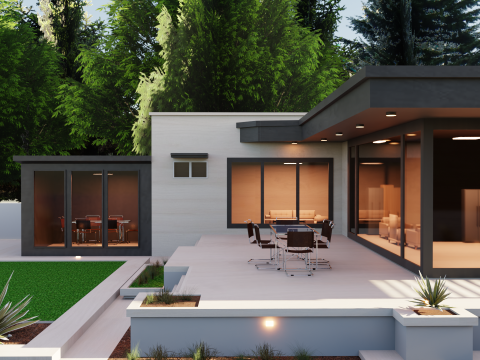 Game-Ready Modern House with Lush Backyard 3D Модель