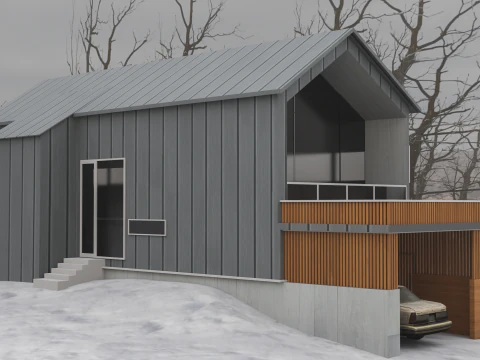 Game-Ready Gezellige hut in de sneeuw 3D Model